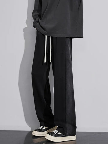 New Men's Fashion Baggy Straight Casual Pants Classic Solid Color Streetwear Sweatpants Wide Leg Trousers Male Trendy Brand